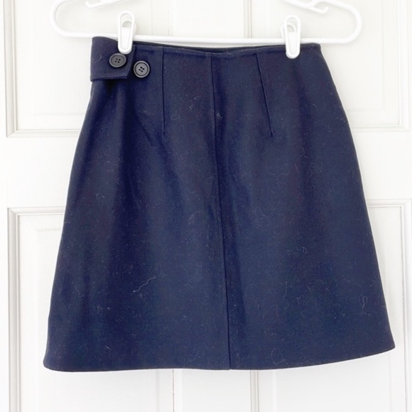 COS skirt size 0 navy blue wrap short mini wool cashmere blend pockets A-line - Picture 2 of 3